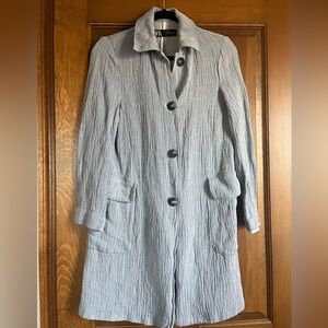 Zara Blue Linen Cotton Button Front Duster Jacket EUC XS
